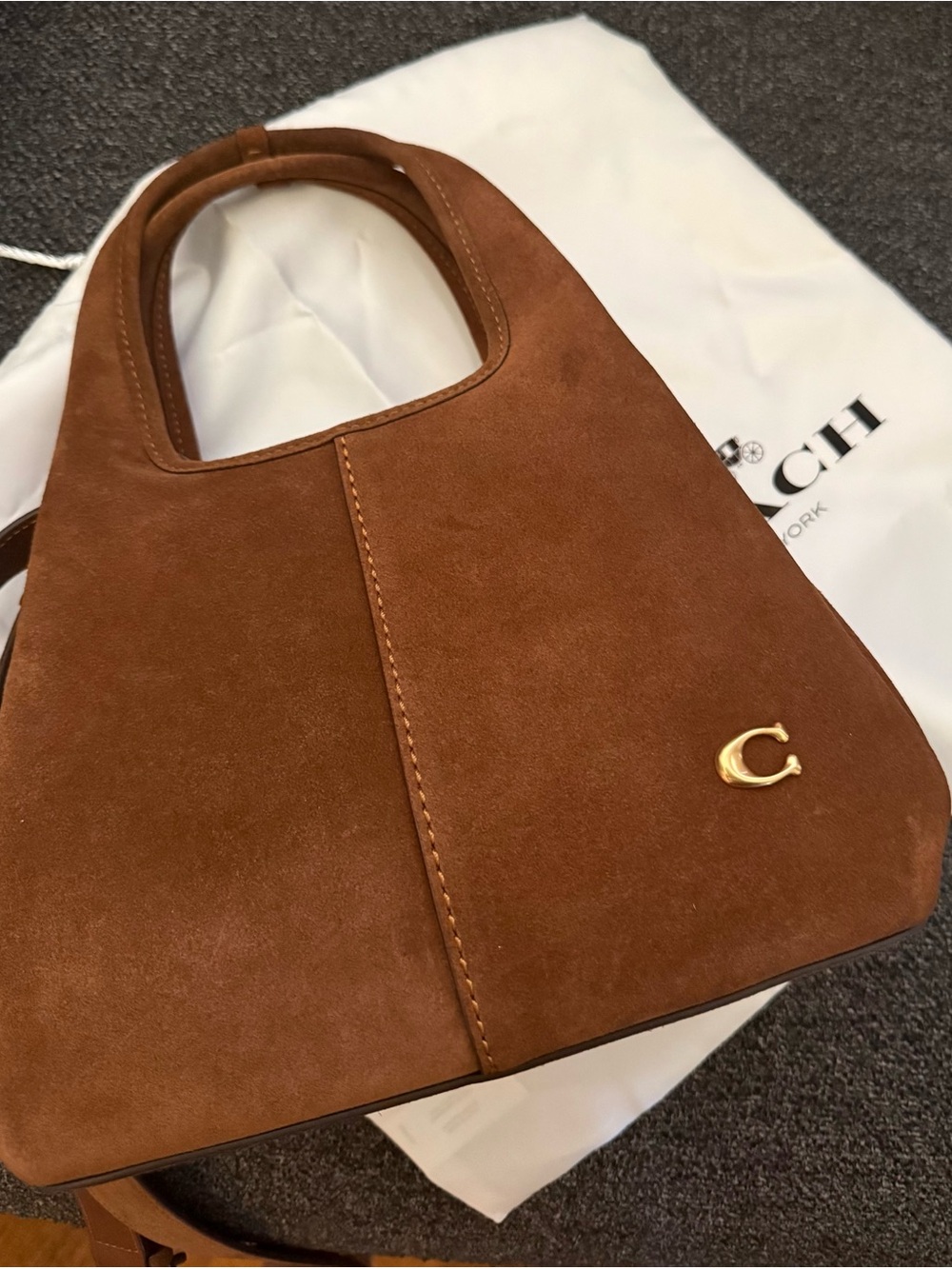 Coach Brown Suede LANA bag with Gold 'C' Accent NWT
